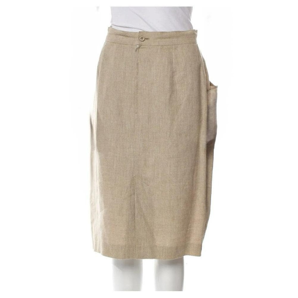 Vintage Fendi 365 1980s Taupe‎ Linen Pencil Skirt XL Made in Italy - Picture 5 of 6